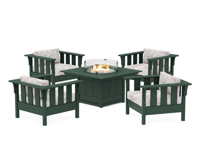Martha Stewart by POLYWOOD® Acadia 5-Piece Deep Seating Set with Fire Pit Table in Green / Leaf Dune Burlap