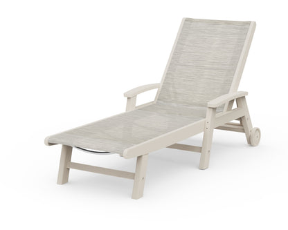 POLYWOOD® Coastal Chaise with Wheels in Sand / Birch Sling
