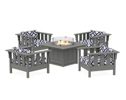 Martha Stewart by POLYWOOD® Acadia 5-Piece Deep Seating Set with Fire Pit Table in Slate Grey / Trellis Navy