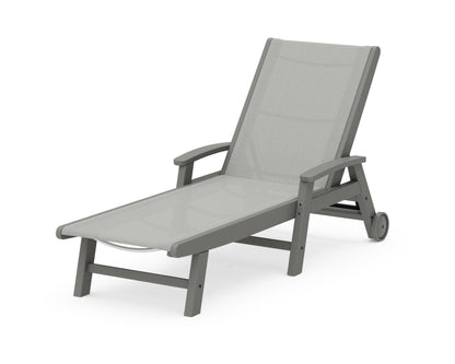 POLYWOOD® Coastal Chaise with Wheels in Slate Grey / Metallic Sling