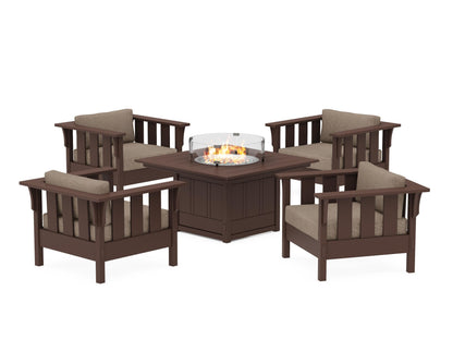 Martha Stewart by POLYWOOD® Acadia 5-Piece Deep Seating Set with Fire Pit Table in Mahogany / Spiced Burlap