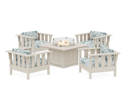 Martha Stewart by POLYWOOD® Acadia 5-Piece Deep Seating Set with Fire Pit Table in Sand / Leaf Glacier Spa