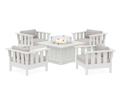 Martha Stewart by POLYWOOD® Acadia 5-Piece Deep Seating Set with Fire Pit Table in White / Dune Burlap