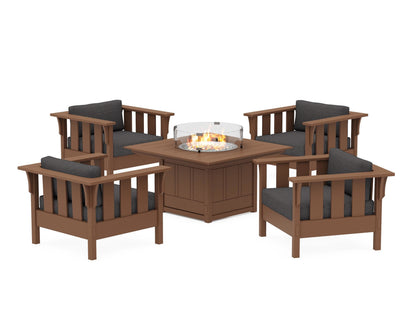 Martha Stewart by POLYWOOD® Acadia 5-Piece Deep Seating Set with Fire Pit Table in Teak / Ash Charcoal