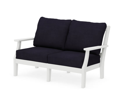 Martha Stewart by POLYWOOD® Chinoiserie Deep Seating Loveseat in White / Navy Linen