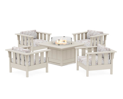 Martha Stewart by POLYWOOD® Acadia 5-Piece Deep Seating Set with Fire Pit Table in Sand / Leaf Dune Burlap
