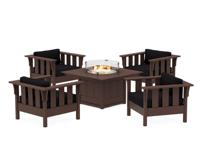 Martha Stewart by POLYWOOD® Acadia 5-Piece Deep Seating Set with Fire Pit Table in Mahogany / Midnight Linen