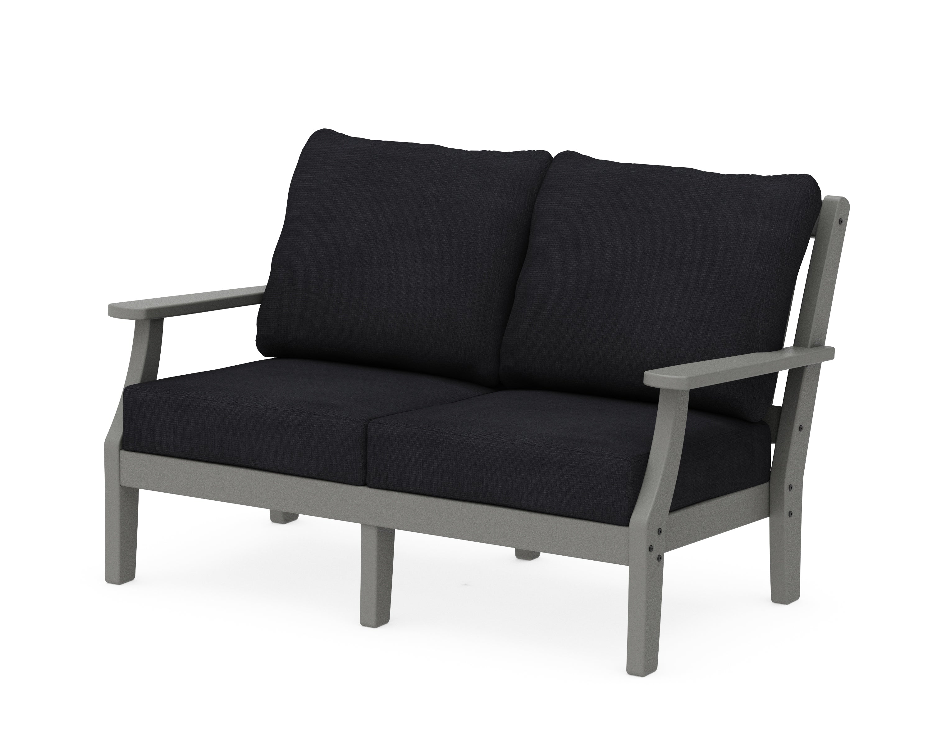Martha Stewart by POLYWOOD® Chinoiserie Deep Seating Loveseat in Slate Grey / Midnight Linen