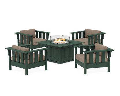 Martha Stewart by POLYWOOD® Acadia 5-Piece Deep Seating Set with Fire Pit Table in Green / Spiced Burlap