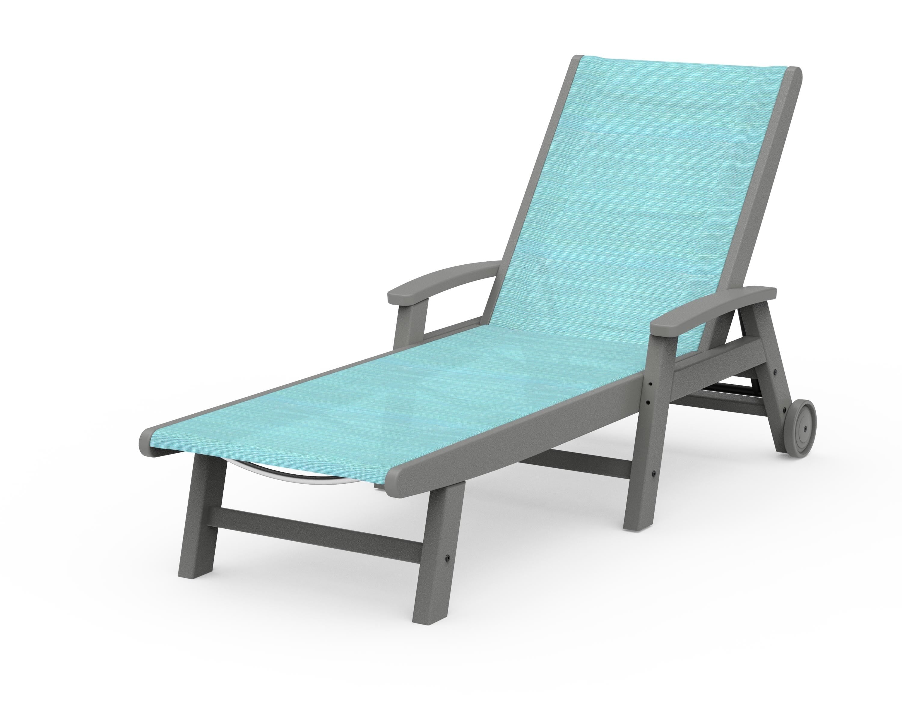 POLYWOOD® Coastal Chaise with Wheels in Slate Grey / Dupioni Aquamarine Sling