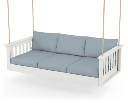 POLYWOOD® Vineyard Daybed Swing in White / Exhale Sky