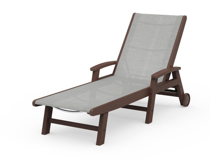 POLYWOOD® Coastal Chaise with Wheels in Mahogany / Metallic Sling