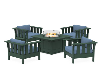 Martha Stewart by POLYWOOD® Acadia 5-Piece Deep Seating Set with Fire Pit Table in Green / Sky Blue