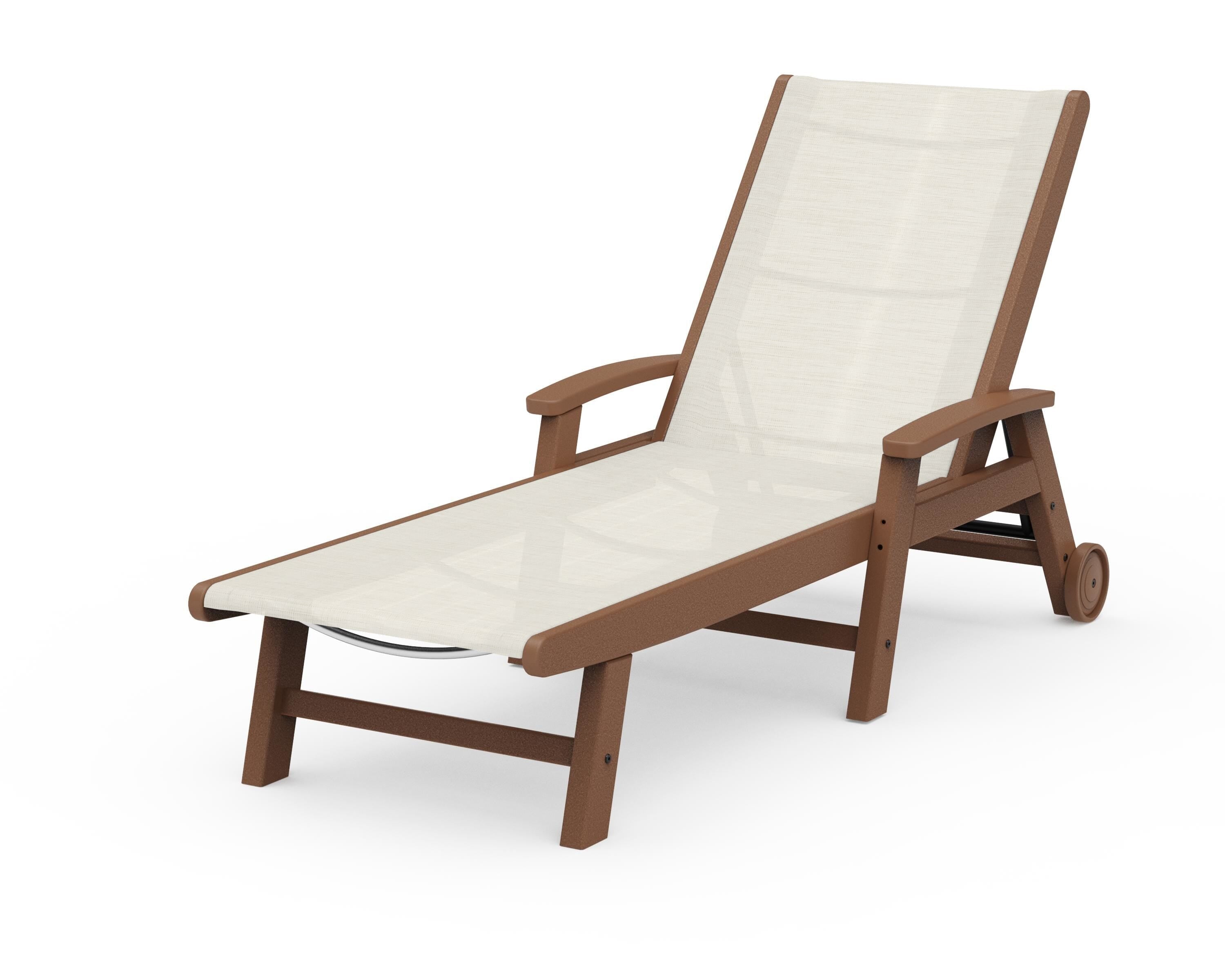 POLYWOOD® Coastal Chaise with Wheels in Teak / Parchment Sling