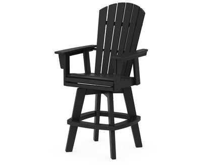 POLYWOOD® Nautical Curveback Adirondack Swivel Bar Chair in Black