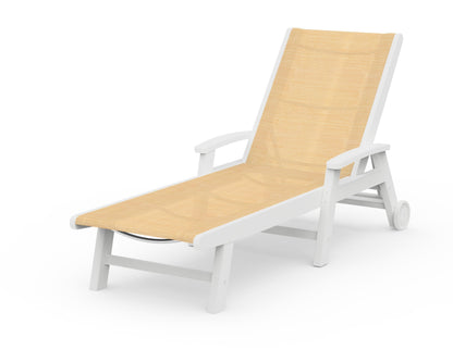 POLYWOOD® Coastal Chaise with Wheels in White / Dupioni Apricot Sling