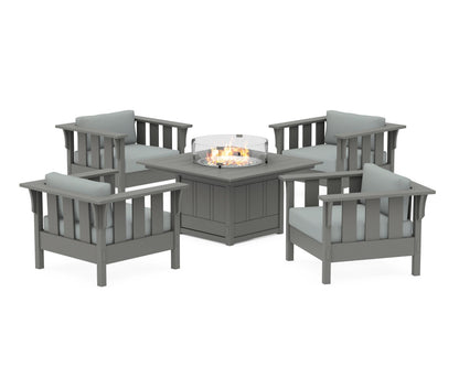 Martha Stewart by POLYWOOD® Acadia 5-Piece Deep Seating Set with Fire Pit Table in Slate Grey / Spa