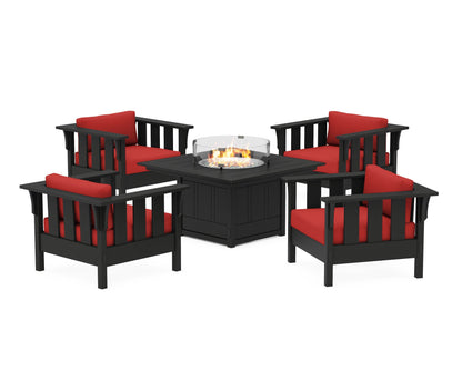 Martha Stewart by POLYWOOD® Acadia 5-Piece Deep Seating Set with Fire Pit Table in Black / Crimson Linen