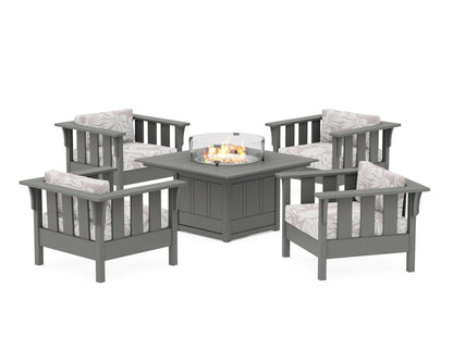 Martha Stewart by POLYWOOD® Acadia 5-Piece Deep Seating Set with Fire Pit Table in Slate Grey / Leaf Dune Burlap