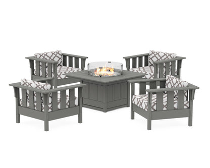 Martha Stewart by POLYWOOD® Acadia 5-Piece Deep Seating Set with Fire Pit Table in Slate Grey / Trellis Grey Mist