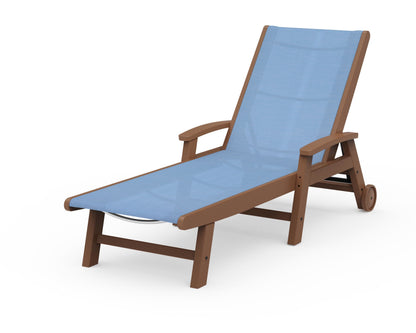 POLYWOOD® Coastal Chaise with Wheels in Teak / Poolside Sling