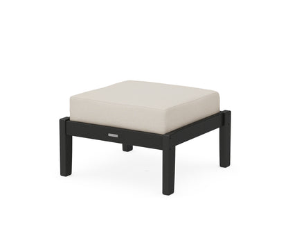 Martha Stewart by POLYWOOD® Chinoiserie Deep Seating Ottoman in Black / Dune Burlap