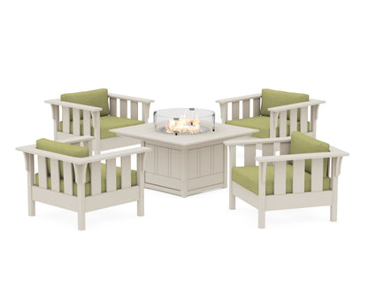Martha Stewart by POLYWOOD® Acadia 5-Piece Deep Seating Set with Fire Pit Table in Sand / Chartreuse Boucle