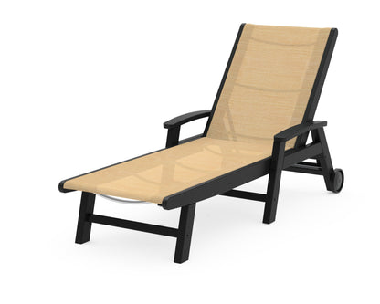 POLYWOOD® Coastal Chaise with Wheels in Black / Dupioni Apricot Sling