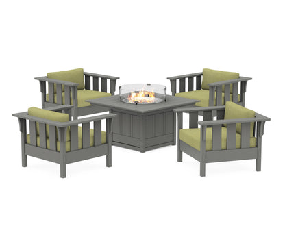 Martha Stewart by POLYWOOD® Acadia 5-Piece Deep Seating Set with Fire Pit Table in Slate Grey / Chartreuse Boucle