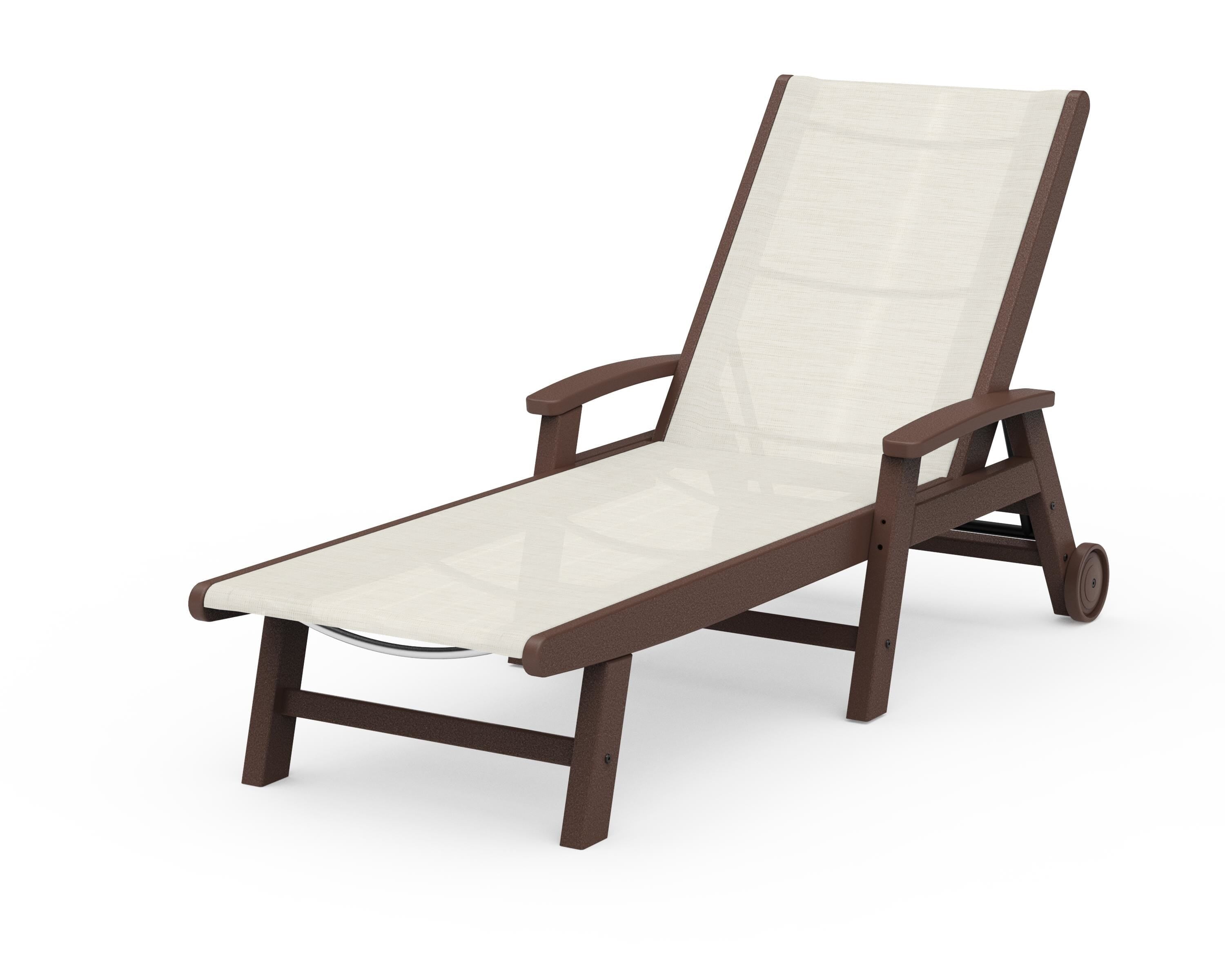 POLYWOOD® Coastal Chaise with Wheels in Mahogany / Parchment Sling