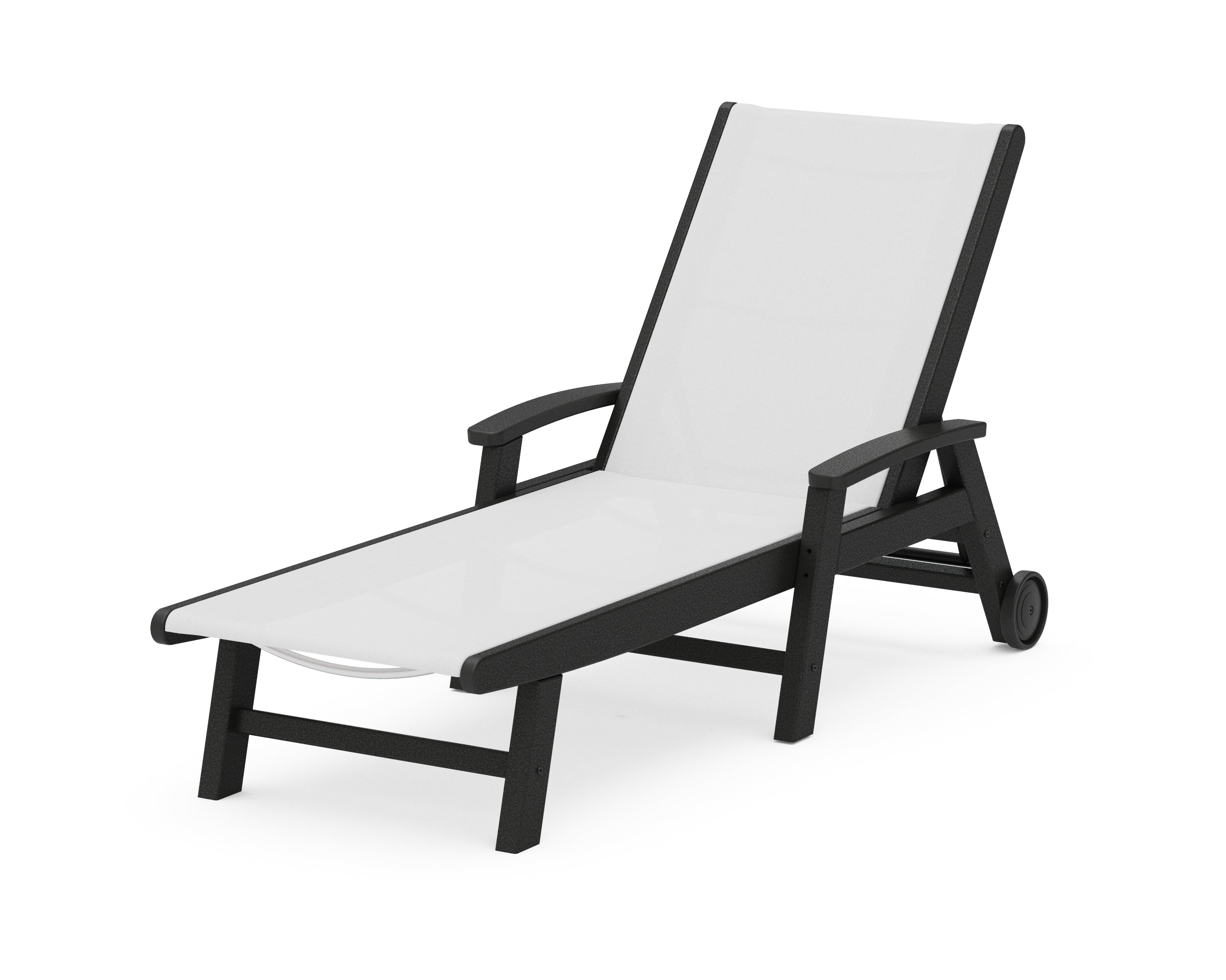 POLYWOOD® Coastal Chaise with Wheels in Black / White Sling
