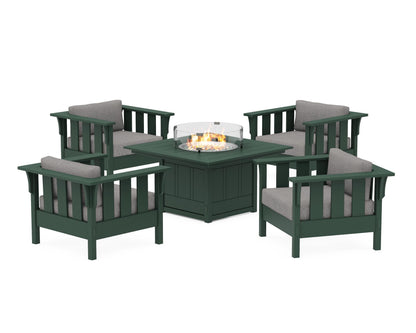 Martha Stewart by POLYWOOD® Acadia 5-Piece Deep Seating Set with Fire Pit Table in Green / Grey Mist