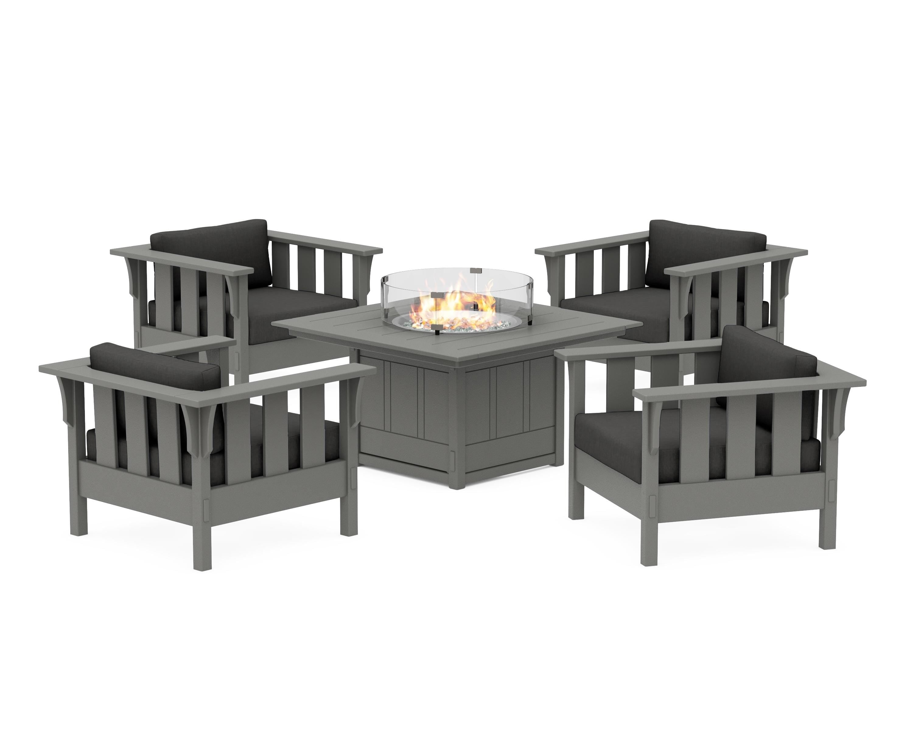 Martha Stewart by POLYWOOD® Acadia 5-Piece Deep Seating Set with Fire Pit Table in Slate Grey / Spectrum Carbon