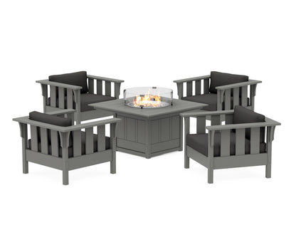 Martha Stewart by POLYWOOD® Acadia 5-Piece Deep Seating Set with Fire Pit Table in Slate Grey / Spectrum Carbon