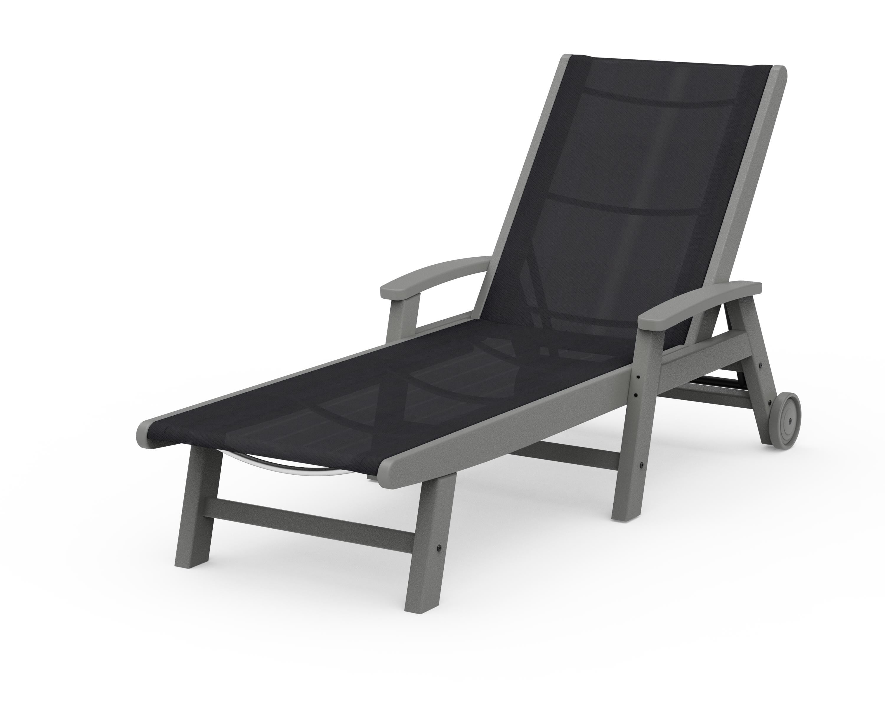 POLYWOOD® Coastal Chaise with Wheels in Slate Grey / Black Sling