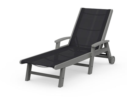 POLYWOOD® Coastal Chaise with Wheels in Slate Grey / Black Sling