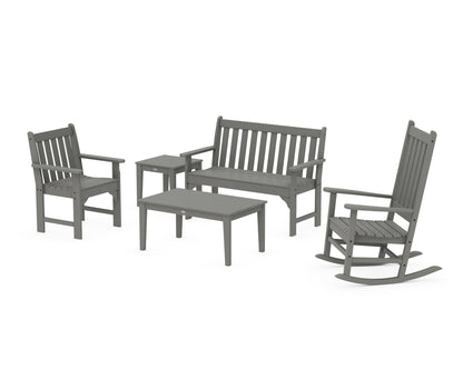 POLYWOOD® Vineyard 5-Piece Bench & Rocking Chair Set in Slate Grey