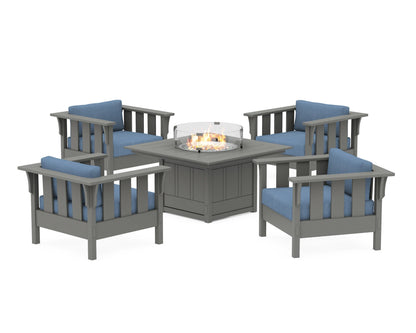 Martha Stewart by POLYWOOD® Acadia 5-Piece Deep Seating Set with Fire Pit Table in Slate Grey / Sky Blue