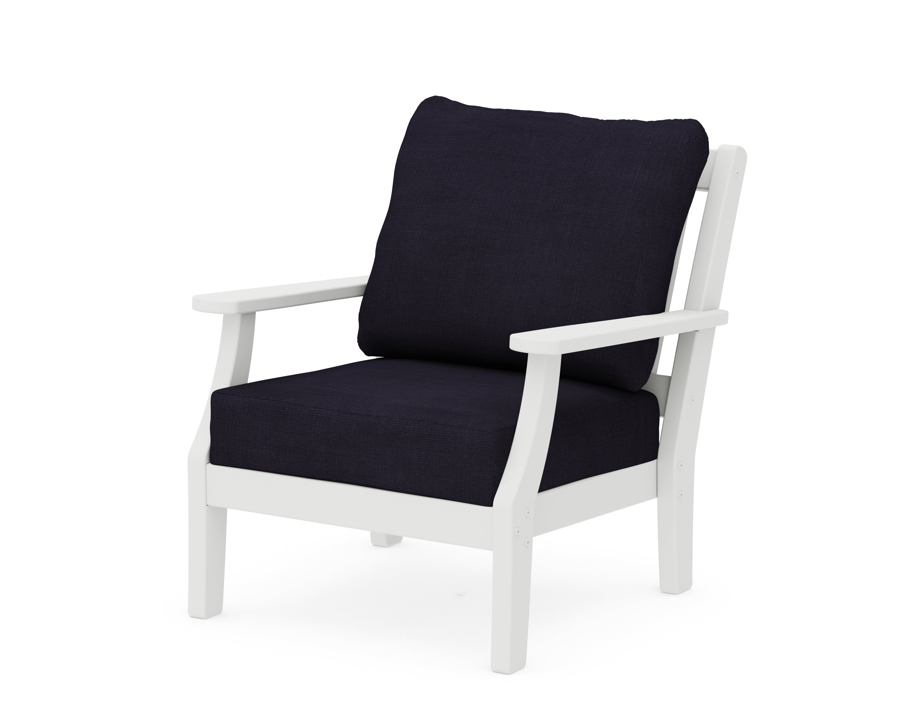 Martha Stewart by POLYWOOD® Chinoiserie Deep Seating Chair in White / Navy Linen