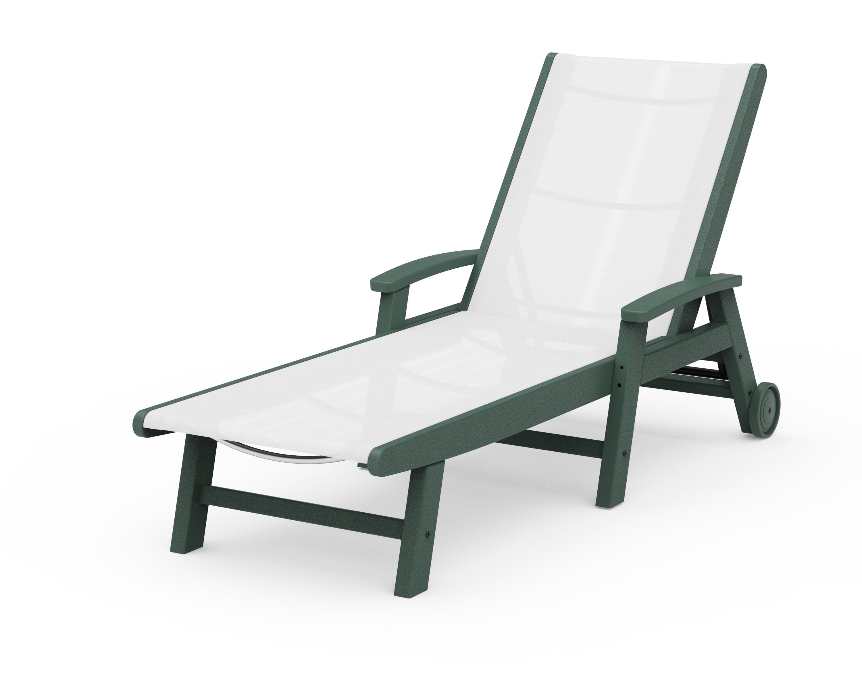 POLYWOOD® Coastal Chaise with Wheels in Green / White Sling