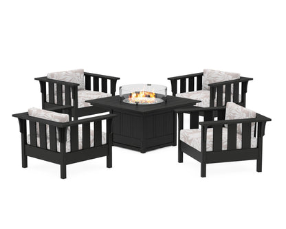 Martha Stewart by POLYWOOD® Acadia 5-Piece Deep Seating Set with Fire Pit Table in Black / Leaf Dune Burlap