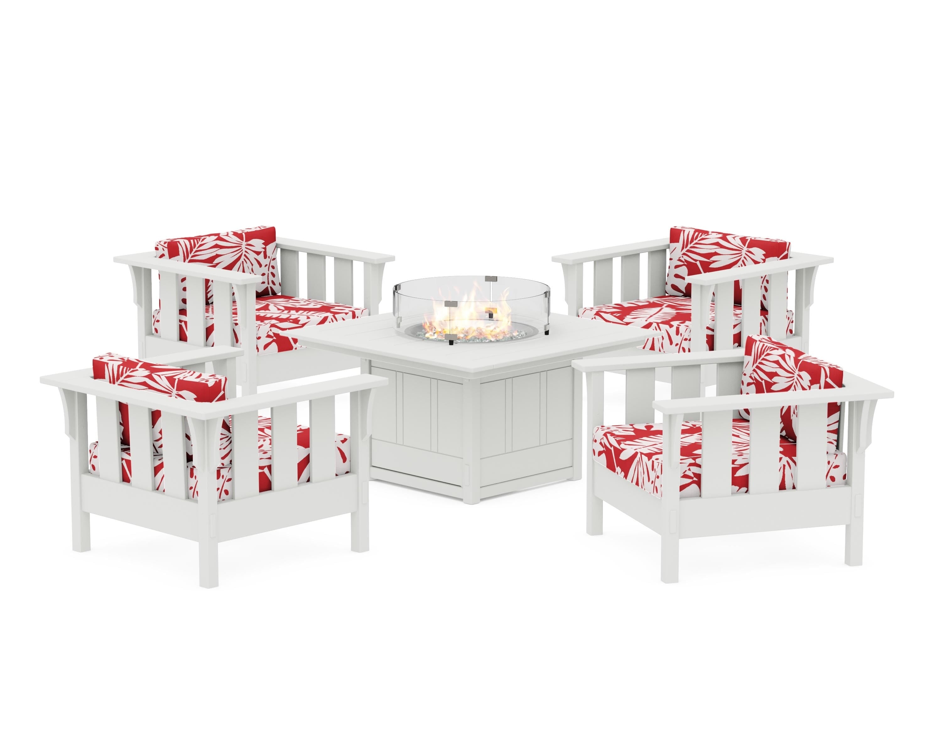 Martha Stewart by POLYWOOD® Acadia 5-Piece Deep Seating Set with Fire Pit Table in White / Leaf Crimson