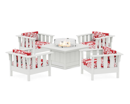 Martha Stewart by POLYWOOD® Acadia 5-Piece Deep Seating Set with Fire Pit Table in White / Leaf Crimson