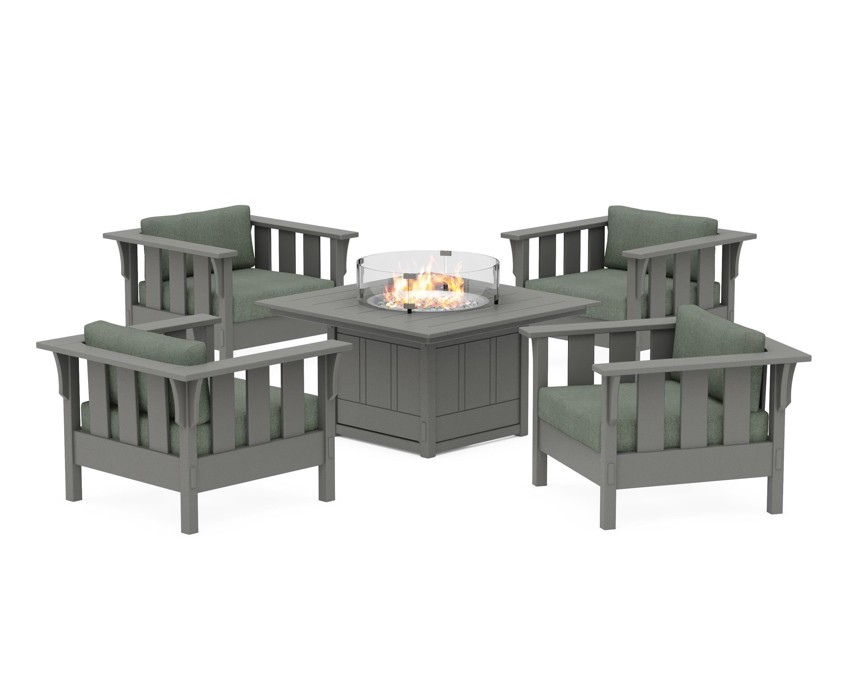 Martha Stewart by POLYWOOD® Acadia 5-Piece Deep Seating Set with Fire Pit Table in Slate Grey / Cast Sage