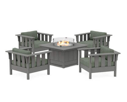 Martha Stewart by POLYWOOD® Acadia 5-Piece Deep Seating Set with Fire Pit Table in Slate Grey / Cast Sage