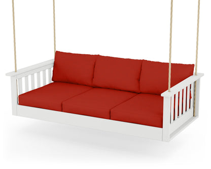 POLYWOOD® Vineyard Daybed Swing in White / Canvas Jockey Red