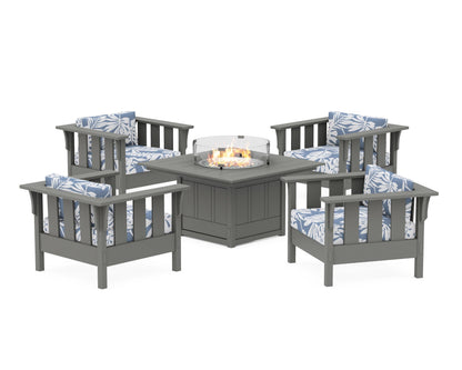 Martha Stewart by POLYWOOD® Acadia 5-Piece Deep Seating Set with Fire Pit Table in Slate Grey / Leaf Sky Blue
