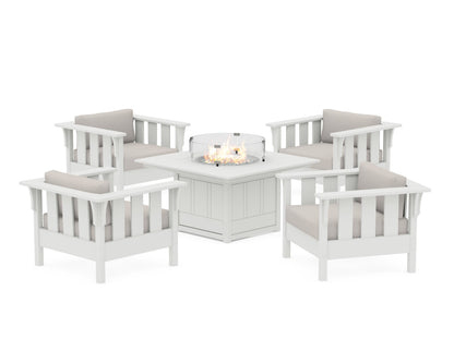 Martha Stewart by POLYWOOD® Acadia 5-Piece Deep Seating Set with Fire Pit Table in White / Cast Ash