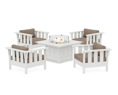 Martha Stewart by POLYWOOD® Acadia 5-Piece Deep Seating Set with Fire Pit Table in White / Spiced Burlap