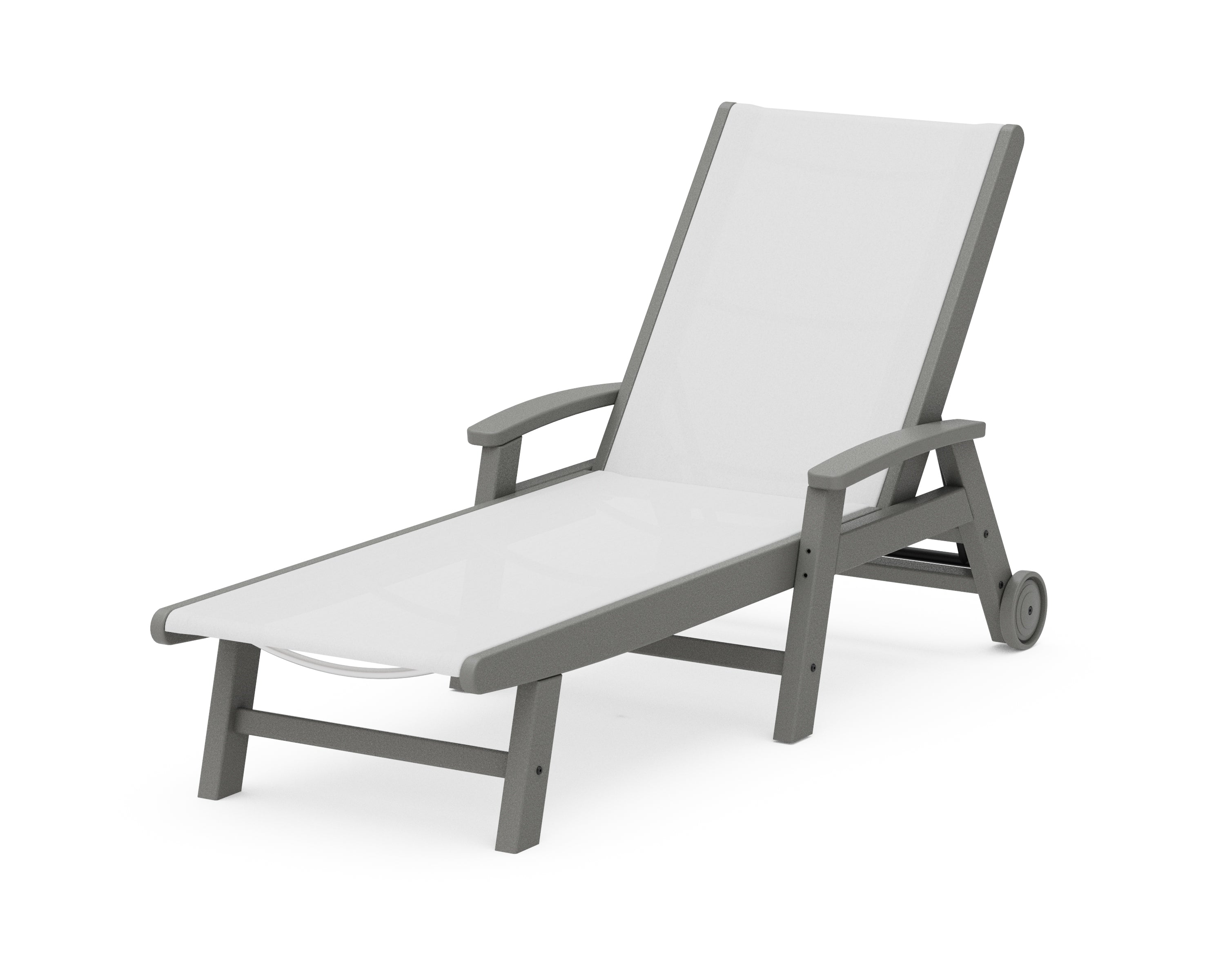 POLYWOOD® Coastal Chaise with Wheels in Slate Grey / White Sling